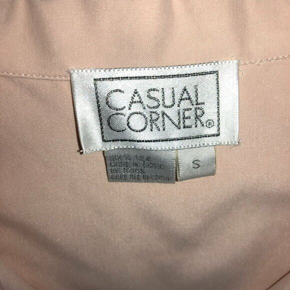 VTG PEACH 100% SILK BLOUSE SZ S CASUAL CORNER LONG SLEEVE PAD SHOULDER WOMEN - Picture 3 of 5